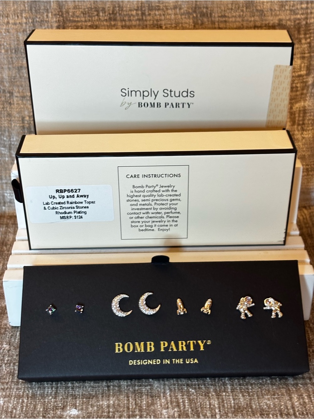 Bomb Party Silver and Rainbow Mini Stud Earring Set